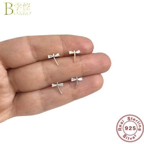 BOAKO Dragonfly 925 Sterling Silver Stud Earrings For Women Zircon Earring Piercing Earings Luxury Jewelry Cartilage Pendientes
