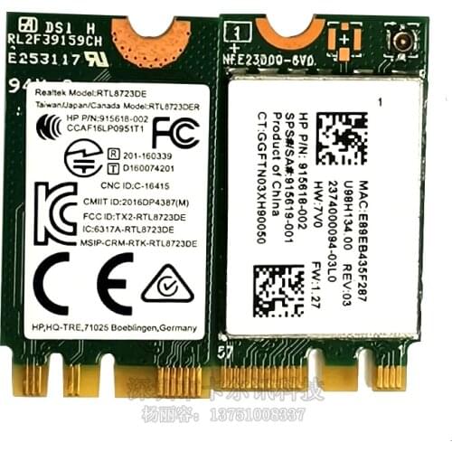 Network Card Realtek RTL8723DE 300M NGFF M.2 For Bluetooth 4.0 Wireless card for DELL HP Samsung Acer SPS 915619-001 915618-002