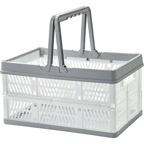 Collapsible Shopping Basket, Plastic Folding Storage Crate with Handle for Milk Toys Food Clothes Books