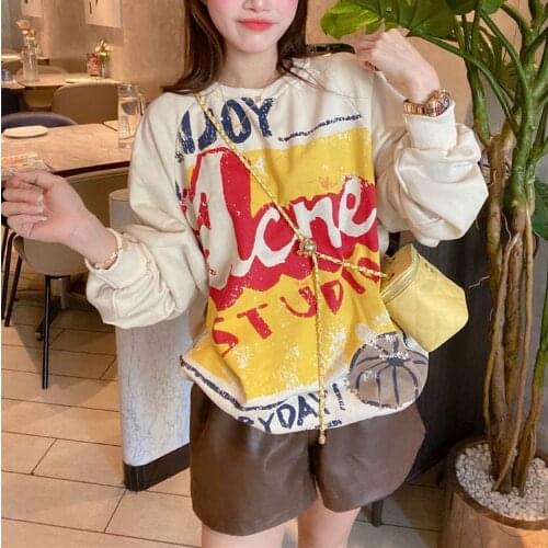 Cotton Women and Men Sweatshirts O-Neck Letter Print Long Sleeve Casual Unisex Loose Pullover Early Autumn