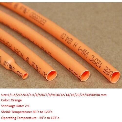 1/5/10/20/50 Meters 2:1 Orange φ1mm - φ50mm Heat Shrink Tube Environmental Protection Insulation Sleeving
