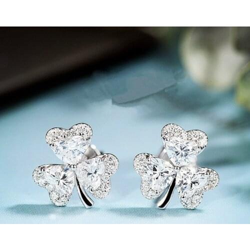 USTAR Lovely leaf Stud Earrings For women Shiny Cubic Zircon Silver color Earring Party Fashion Jewelry Gift