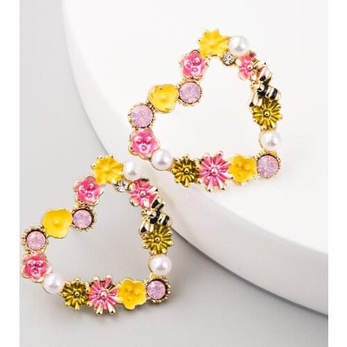 Bohemian heart Flowers stud Earrings Fashion Jewelry autumn Beach vintage Party Statement earring for woman gift wholesale