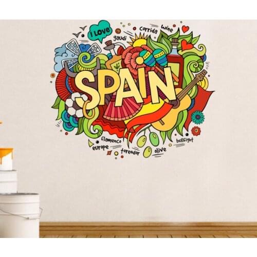 Spain Illustration Travel The Word Landmark Wall Sticker Wedding Decor Vinyl Waterproof Wall Sticker Wallpaper Wall Decal