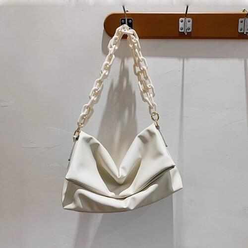 Vintage Acrylic Chain Soft Leather Shoulder Luxury Handbags Women Fashion Design Messenger Bags Soft Flap Women Crossbody Bag