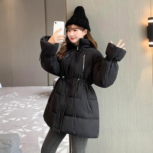 Flare Sleeve Women Quilted Winter Jacket Solid Mid Long Ladies Korean Style Warm Coats Stand Collar Padded Jackets for Female