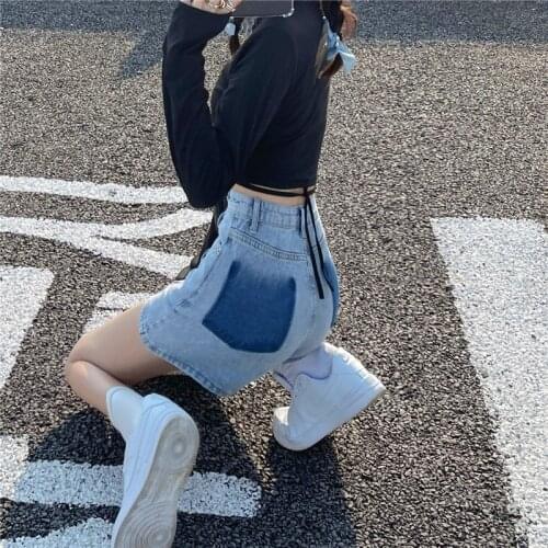 Harajuku Tie Dye Fake Pocket Denim Shorts For Women Clothes 2021 Y2K Summer Ropa Mujer Sexy High Waist Jeans Shorts Female P053