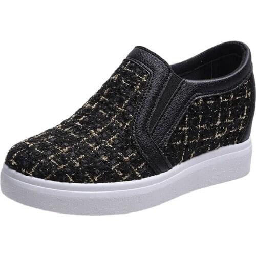 Wedge Heels Check Flat Sneakers Women Casual Shoes Comfortable Platform Canvas Shoes Women Invisible Sneaker