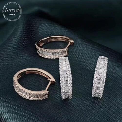 Aazuo Real 18K White Gold Rose Gold Real Princess Round Diamonds Fashion Earrings Clip gifted for Women Wedding Party Au750