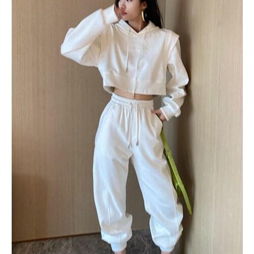 2Pcs Set Women Hoodies Sweatshirt Pants Set Jogger Sport Wear Ladies Casual Streetwear Suit Solid Two Piece Sets Tracksuit