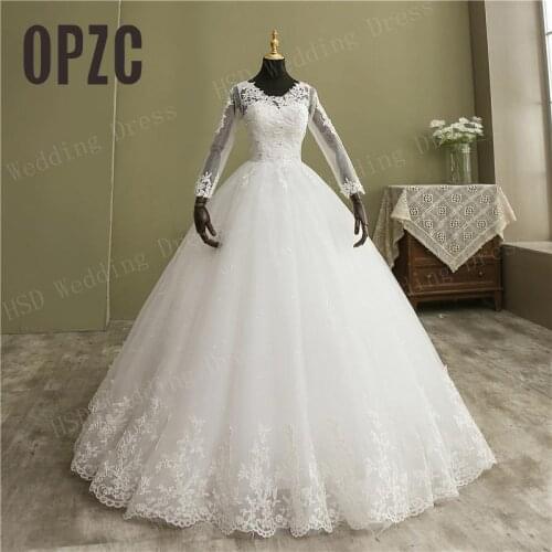 Свадебное платье Ball Gown V Neck Weddinges Dress With Lace Vestido De Novia Princesa Vintage Long Sleeve Real Image Bridal Gown