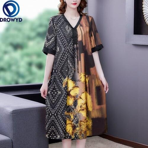 Women Boho Vintage Floral Mulberry Silk Midi Dress Summer Casual V-neck Loose Maxi Dresses 2021 Elegant Bodycon Party Vestidos
