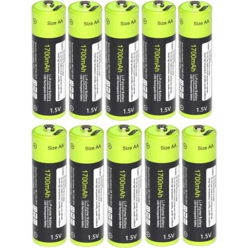 ZNTER 10pcs ZNTER 1.5V AA 1700MAH li-polymer lithium li-ion rechargeable battery with USB charging line