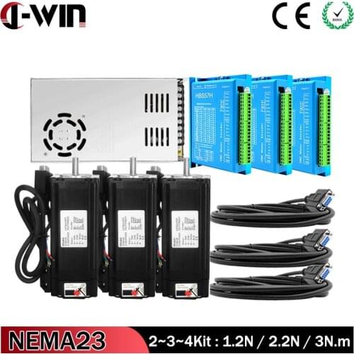 2kit 3kit 4kit NEMA23 Closed Loop System:Closed Loop Motor DC Motor + 3M Cable With Hybrid Servo Driver HBS57H & Power Supply