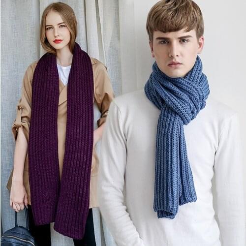 2019 Winter Spring Autumn Women Knitted Scarf Men Kintted Wool Ladies Kint Scarves Girls Neck Scarf Solid Female Scarfs
