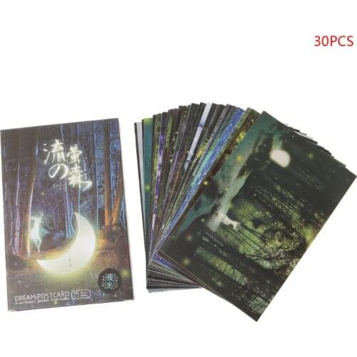 30pcs Vintage Luminous Postcard Glow In The Dark Forest Streamer Animal Greeting Post Card Novelty Xmas Greeting Cards Gift 32CB