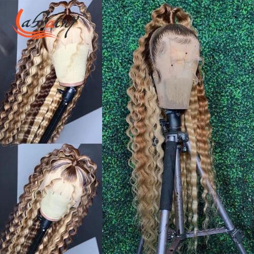 40 Inch Deep Wave Highlight 613 Blonde HD Transparent Lace Frontal Human Hair Wigs Woman Full Honey Blonde Front Wig Color 13x6