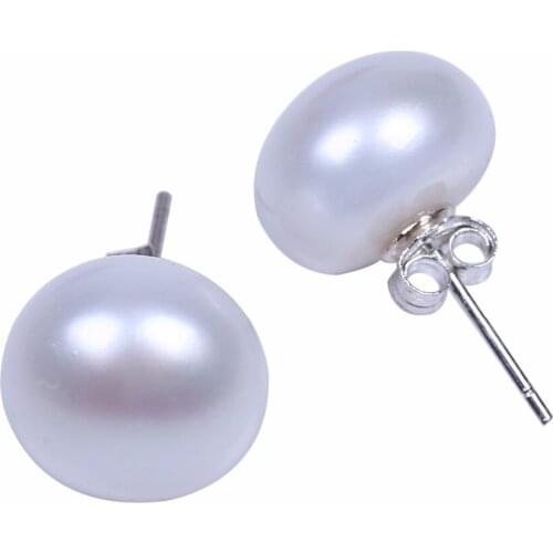 AA 11-12MM White Potato Shape Freshwater Pearl Earring 925 Sterling Silver Pin For Women Gifts