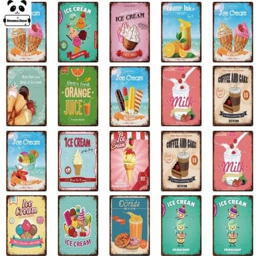 American Ice Cream Retro Plaque Ice Cold Cola Donuts Poster Wall Decor For Bar Cake Candy Shop Vintage Metal Tin Signs