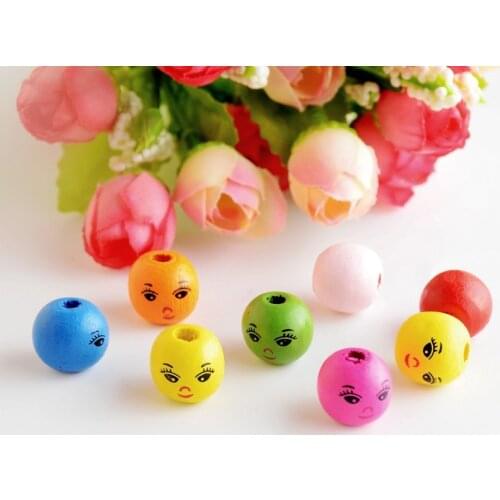 Free Shipping Wholesale 50pcs Mixed Smiling Face Wooden Beads Wood Spacer Beads 14mm For Fashion Jewelry Making DIY F0925