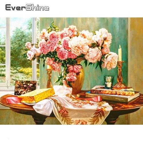 Evershine Diamond Painting Flower Cross Stitch Full Square Rhinestones Mosaic Embroidery Full Set Home Decoration Modern