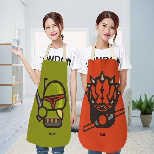 European and American alien printing apron cotton hemp cartoon hanging neck apron adult childrens Kitchen Apron overalls