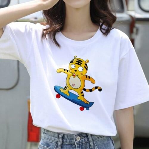 Graphic Tees Tops Cute Tiger Tshirts Women Funny T Shirt O-Neck T-Shirt Vintage Ullzang Mujer T-Shirt Oversized Top Clothing