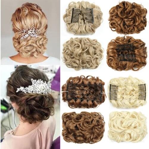 2 Plastic Comb Clip In Curly Synthetic Hair Pieces Chignon Updo Cover Hairpiece Extension Hair Bun Hair Accessories