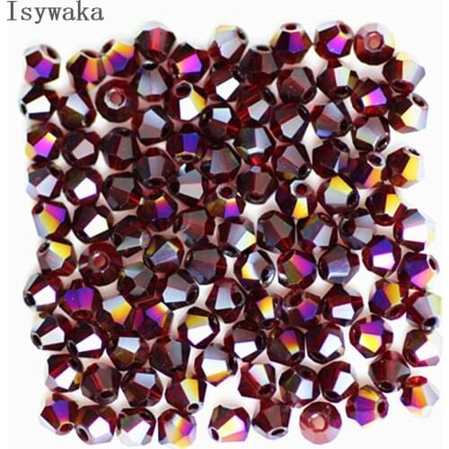 Isywaka Red Purple 100pcs 4mm Crystal Beads Bicone Stone Jewelry Findings Tassel Lariat Earring Glass Quartz Accessories