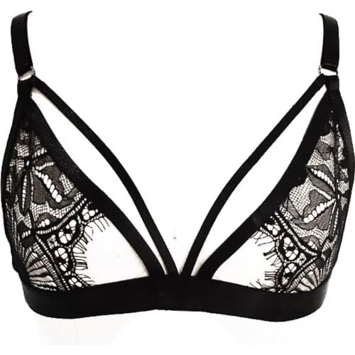 JLX.HARNESS Black Lace Bra Hollow Sexy Lingerie Goth Bandage Body Harness Belt Lace Harness Bra Rave Body Cage