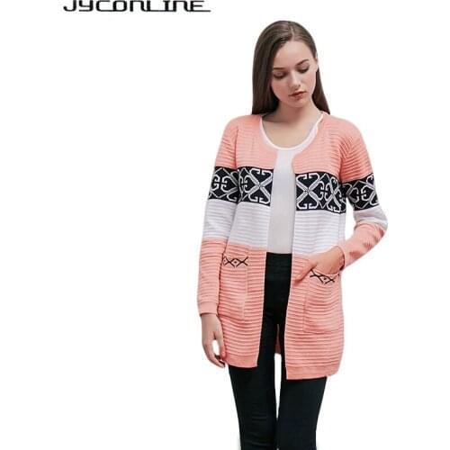JYConline Vintage Knitted Women Cardigan Sweater 2017 Winter And Autumn Long Sleeve Print Sweater Pockets Coat Female Christmas