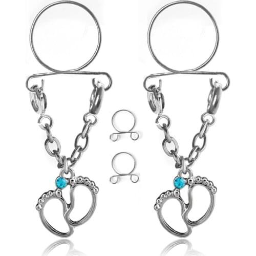 2PCS Fashion Non Pierced Clip On Fake Nipple Ring Pregnant Womans Ankle Body Piercing Jewelry Nipple Rings Adjustable Sexy Gift