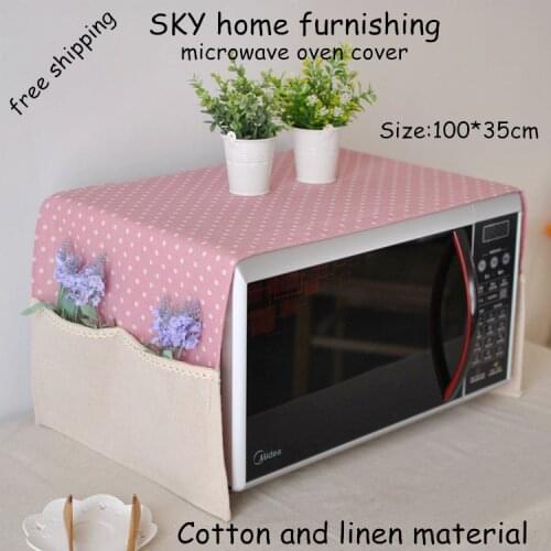 FREE SHIPPING new romantic style microwave oven cover with 2pouch dustproof 35*100cm cotton cloth Pink +round dots style
