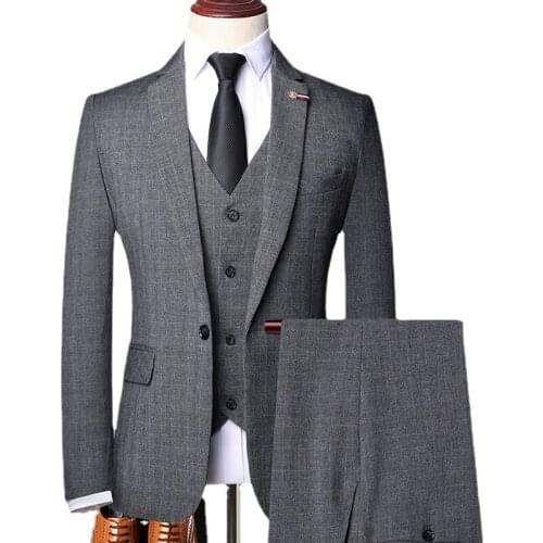 Jackets+Vest+Pants) Brand Fashion Wedding Dress Man Slim Business Blazers/Male Pure Cotton Three-Piece Suit/Groom Tuxedo S-6XL