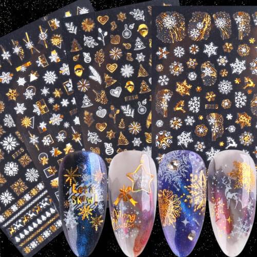 Laser Holographic Snowflake Christmas Nail Sticker Gold White Line Leaf Geometry Sliders For Nail Nail Foils Decor NLF712-719