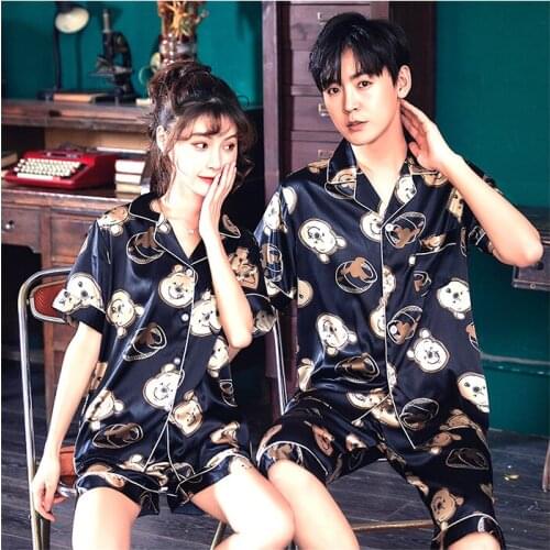 Lovers Summer Pajamas Couples Unisex Silk Sleepwear Soft Pyjama Sets Nightgown Women Pajama Sets Men Lounge Pijamas