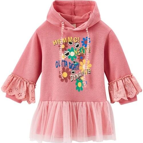Jargazol Fashion Kids Clothes Fall Teenagers Girls Long Hooded Sweatshirt Lave Long Sleeve Tops Flower Outwear Korean Costume