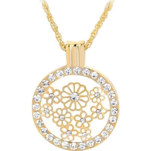 Shiny daisy flowers with rhinestones around immtation my coin fashion necklace