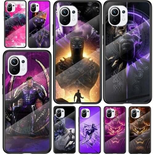 Tempered Glass Cover Fashion Black Panther For Xiaomi Mi 11 11i 10T CC9E CC9 9T Note 10 Ultra Pro Lite 5G Phone Case