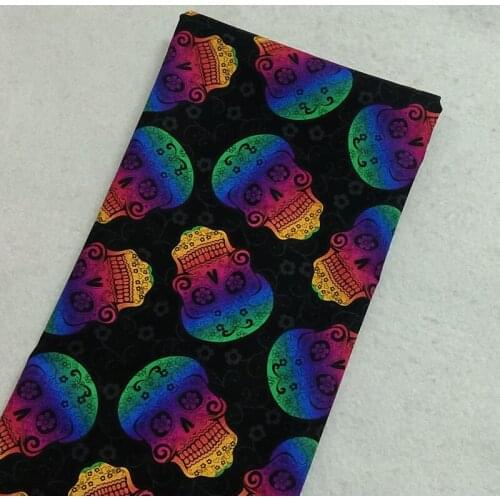Brand New Gradient Rainbow Color Flower Skull Printed Cotton Fabric 50x105cm Skull Fabric Patchwork Cloth Dress Home Decoration