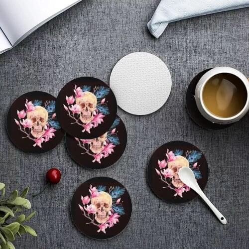 Upetstory Flower Skull Print Home Kitchen Coaster Custom Black Cup Mat Tea Coffee Drink Placemats Thick Nonslip Table Pads