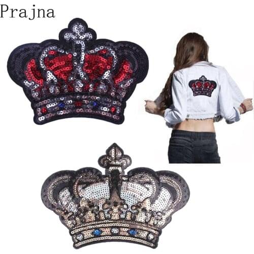 Prajna Big Crown Patch Iron Patches For Clothing Sequin Patches Embroidered Badge Cartoon Clothes Wedding Stickers Stripe Jacket