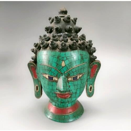 Elaborate Chinese ancient cloisonne copper Buddha Head Statue