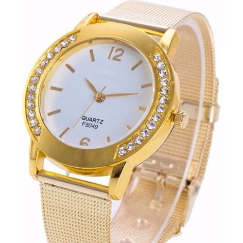 Luxury Watches Women Crystal Golden Brand Stainless Steel Bracelet Analog Quartz Wrist Watch Dress Clock Relogio Feminino