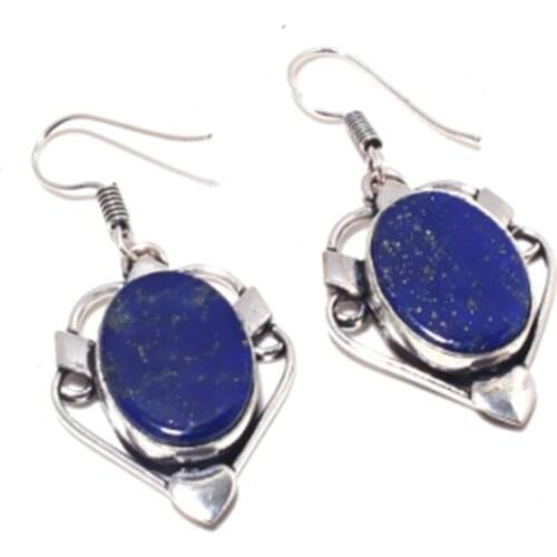 Lapis Lazuli Silver Overlay on Copper Earrings 46mm , FRE0081