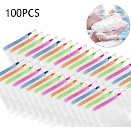 100PCS Clean Foaming Mesh Bag Portable Hangable Soap Saver Bag Bath Shower Foaming Mesh Net Cleansing Delicate Foam Network