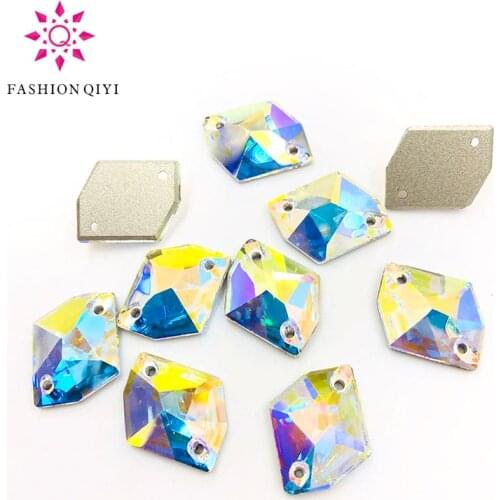 Hexagonal Hand-sewn rhinestones High quality Flat bottom double hole AB color sew on rhinestones DIY Clothing & Accessories