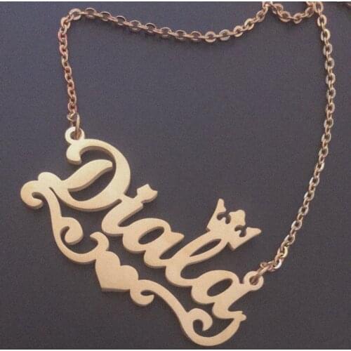 Cute Crown Name Necklace Customized Nameplate Heart Ribbon Pendant Necklace Stainless Steel Personalized Jewelry Best Gifts