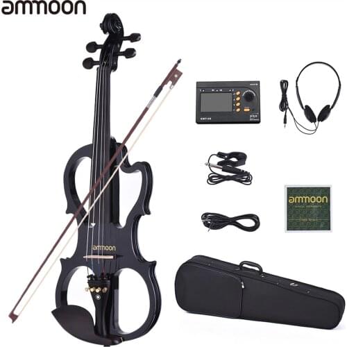 Ammoon VE-201 Violin Full Size 4/4 Solid Wood Silent Electric Violin Maple Body Ebony Fingerboard Pegs with Violin Accessories