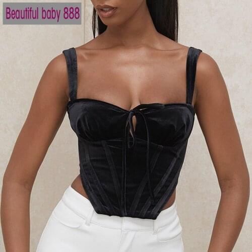 Meqeiss Vintage Fashion Black Velvet Cupped Corset Top Women Backless Crop Tops Vest Party Clubwear Sleeveless Tops Summer